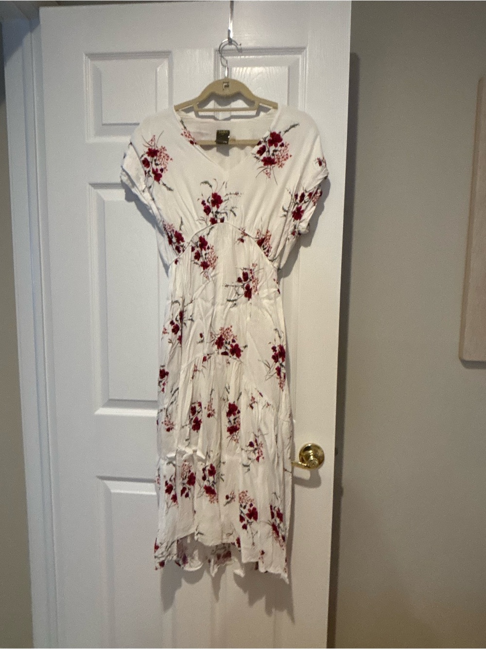 Taylor White Midi Dress with Red Floral Print